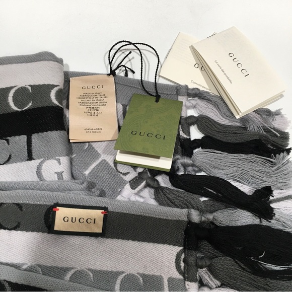 AUTHENTIC GUCCI WOOL STRIPED LONG SCARF -GREY / BLACK -NWT - Picture 5 of 8